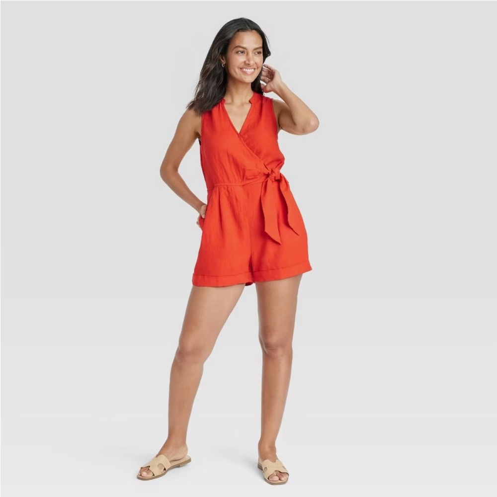 Linen Wrap Mini Jumpsuit Romper: A New Day, Small